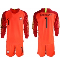 Poland #1 Szczesny Red Goalkeeper Long Sleeves Soccer Country Jersey