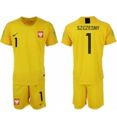 Poland #1 Szczesny Yellow Goalkeeper Soccer Country Jersey