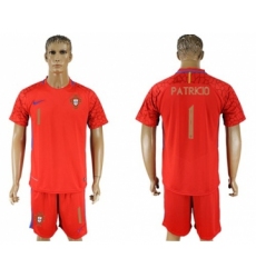 Portugal #1 Patricio Red Goalkeeper Soccer Country Jersey