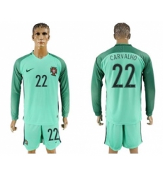 Portugal #22 Carvalho Away Long Sleeves Soccer Country Jersey