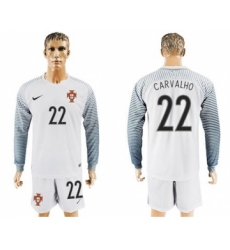 Portugal #22 Carvalho White Goalkeeper Long Sleeves Soccer Country Jersey