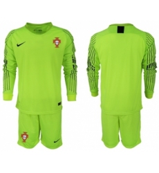 Portugal Blank Shiny Green Goalkeeper Long Sleeves Soccer Country Jersey
