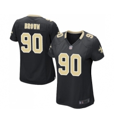 Women's New Orleans Saints #90 Malcom Brown Game Black Team Color Football Jersey