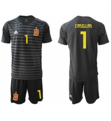 Spain #1 Casillas Black Goalkeeper Soccer Country Jersey