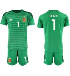 Spain #1 De Gea Green Goalkeeper Soccer Country Jersey