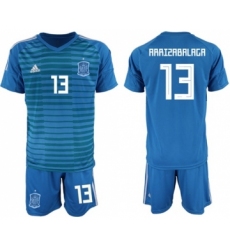 Spain #13 Arrizabalaga Blue Goalkeeper Soccer Country Jersey