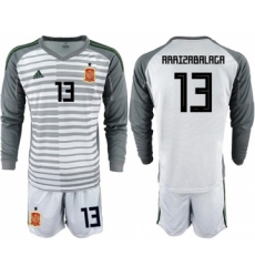 Spain #13 Arrizabalaga Grey Long Sleeves Goalkeeper Soccer Country Jersey