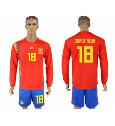Spain #18 Jordi Alba Red Home Long Sleeves Soccer Country Jersey
