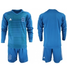 Spain Blank Blue Goalkeeper Long Sleeves Soccer Country Jersey