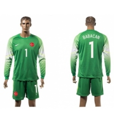 Turkey #1 Babacan Green Goalkeeper Long Sleeves Soccer Country Jersey