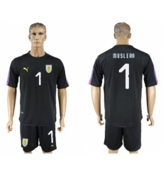 Uruguay #1 Muslera Black Goalkeeper Soccer Country Jersey