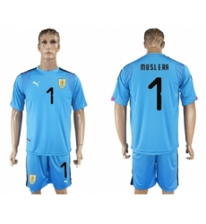 Uruguay #1 Muslera Blue Goalkeeper Soccer Country Jersey