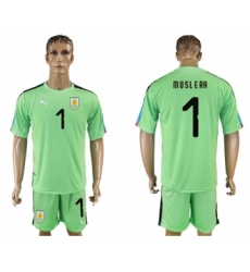 Uruguay #1 Muslera Green Goalkeeper Soccer Country Jersey