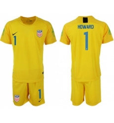USA #1 Howard Yellow Goalkeeper Soccer Country Jersey