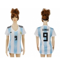 Women's Argentina #9 Icardi Home Soccer Country Jersey