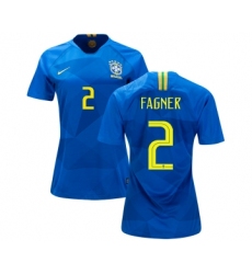 Women's Brazil #2 Fagner Away Soccer Country Jersey