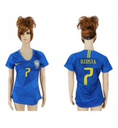 Women's Brazil #7 D. Costa Away Soccer Country Jersey