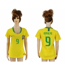 Women's Brazil #9 Ronalno Home Soccer Country Jersey