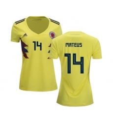 Women's Colombia #14 Mateus Home Soccer Country Jersey