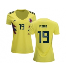Women's Colombia #19 F.Diaz Home Soccer Country Jersey