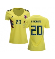 Women's Colombia #20 G.Moreno Home Soccer Country Jersey