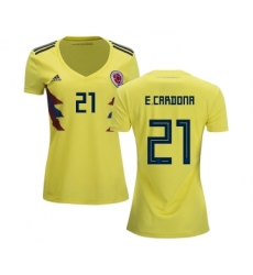 Women's Colombia #21 E.Cardona Home Soccer Country Jersey
