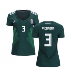 Women's Mexico #3 Y.Corona Home Soccer Country Jersey