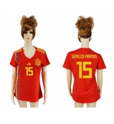 Women's Spain #15 Sergio Ramos Red Home Soccer Country Jersey