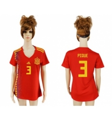 Women's Spain #3 Pique Red Home Soccer Country Jersey