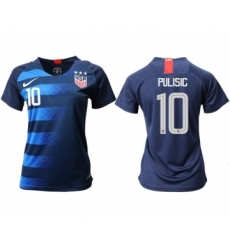 Women's USA #10 Pulisic Away Soccer Country Jersey