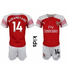 Arsenal #14 Aubameyang Home Kid Soccer Club Jersey