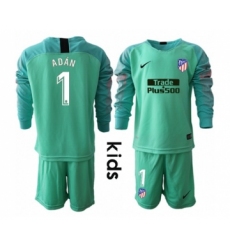 Atletico Madrid #1 Adan Green Goalkeeper Long Sleeves Kid Soccer Club Jersey