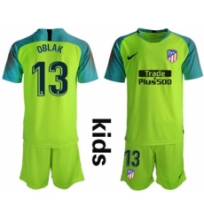 Atletico Madrid #13 Oblak Shiny Green Goalkeeper Kid Soccer Club Jersey