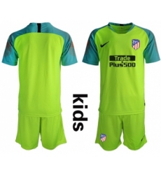 Atletico Madrid Blank Shiny Green Goalkeeper Kid Soccer Club Jersey