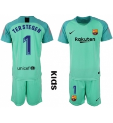 Barcelona #1 Ter Stegen Green Goalkeeper Kid Soccer Club Jersey