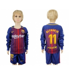 Barcelona #11 Neymar Jr Home Long Sleeves Kid Soccer Club Jersey