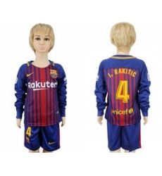Barcelona #4 I.Rakitic Home Long Sleeves Kid Soccer Club Jersey