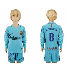 Barcelona #8 A.Iniesta Away Long Sleeves Kid Soccer Club Jersey