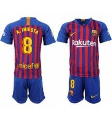 Barcelona #8 A.Iniesta Home Kid Soccer Club Jersey