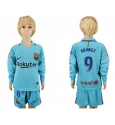 Barcelona #9 Suarez Away Long Sleeves Kid Soccer Club Jersey