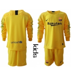 Barcelona Blank Yellow Goalkeeper Long Sleeves Kid Soccer Club Jersey