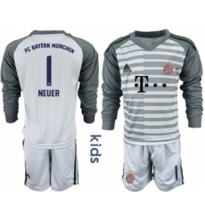 Bayern Munchen #1 Neuer Grey Goalkeeper Long Sleeves Kid Soccer Club Jersey