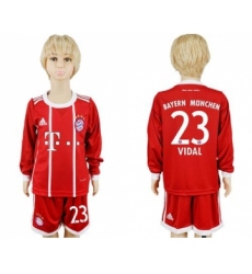 Bayern Munchen #23 Vidal Home Long Sleeves Kid Soccer Club Jersey
