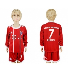 Bayern Munchen #7 Ribery Home Long Sleeves Kid Soccer Club Jersey