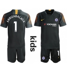 Chelsea #1 Arrizabalaga Black Goalkeeper Kid Soccer Club Jersey