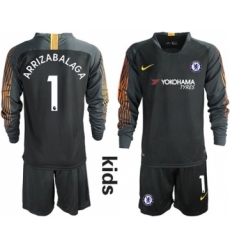 Chelsea #1 Arrizabalaga Black Goalkeeper Long Sleeves Kid Soccer Club Jersey