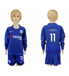 Chelsea #11 Pedro Home Long Sleeves Kid Soccer Club Jersey
