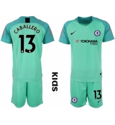 Chelsea #13 Caballero Green Goalkeeper Kid Soccer Club Jersey