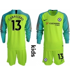 Chelsea #13 Caballero Shiny Green Goalkeeper Long Sleeves Kid Soccer Club Jersey