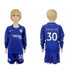 Chelsea #30 David Luiz Home Long Sleeves Kid Soccer Club Jersey